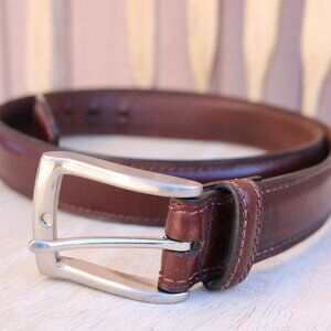 Dockers Men's 42/105 Feather Edge Leather Belt with Stitch Brown